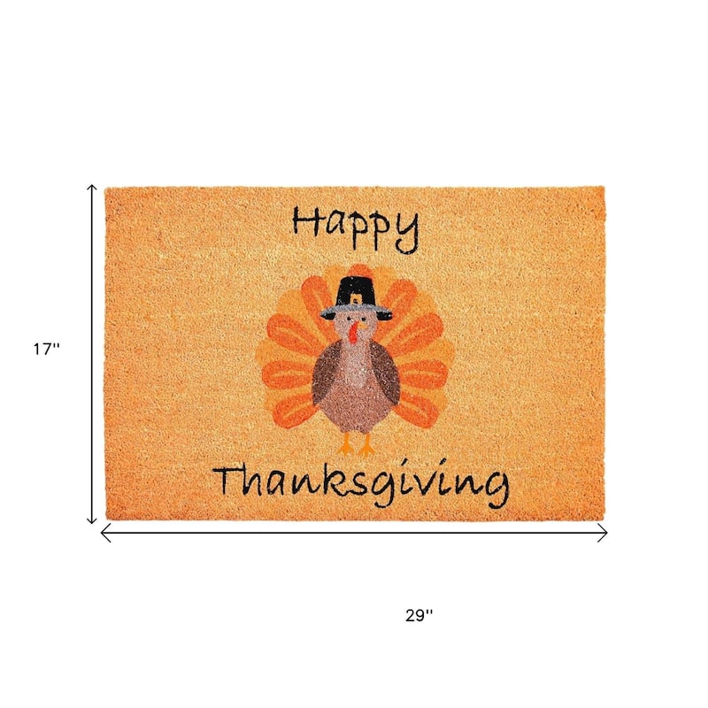 HomeRoots 17" X 29" Natural And Brown Thanksgiving Outdoor Coir Door Mat - 17.00' X '29.00