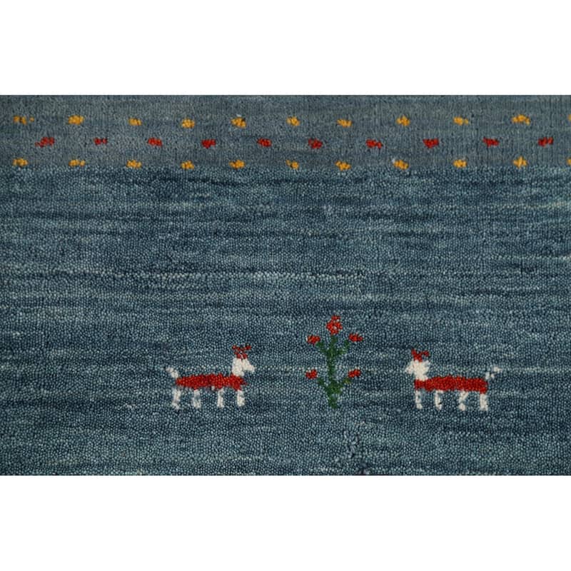 Blue Gray Gabbeh Indian Area Rug Hand-Knotted Wool Carpet - 6'8"x 9'8"