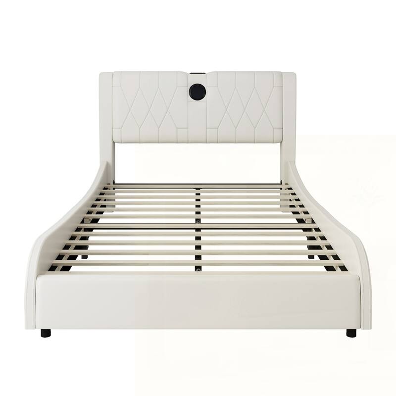 Faux Leather Upholstered Platform Bed with Thickened Headboard