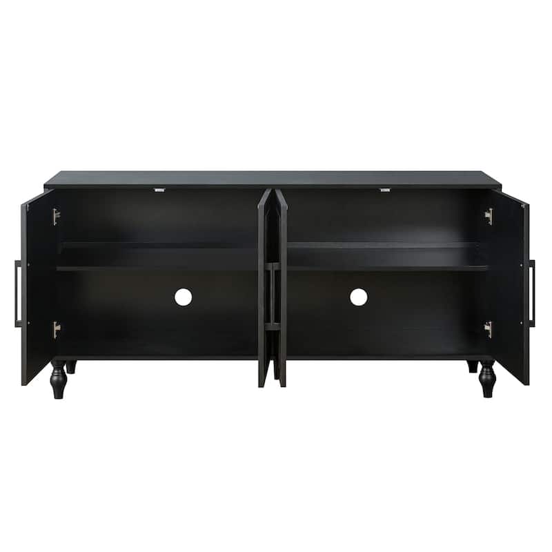 Carved Flower Door Large Storage Cabinet With Metal Handle