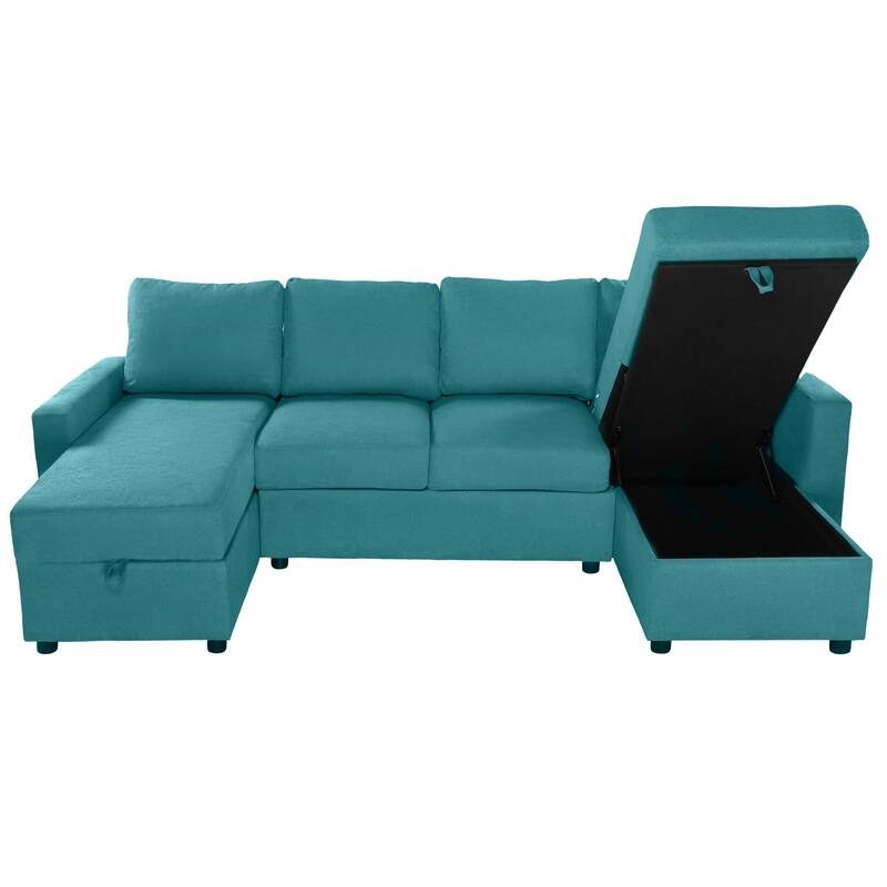 103.9" Polyester U-Shaped Sectional Sofa with 2 Storage Chaises & 4 USB Ports