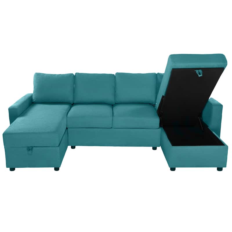 Roomfitters Convertible U-Shaped Sectional Sofa with 2 Storage Chaise Lounges and 4 USB Ports for Living Room