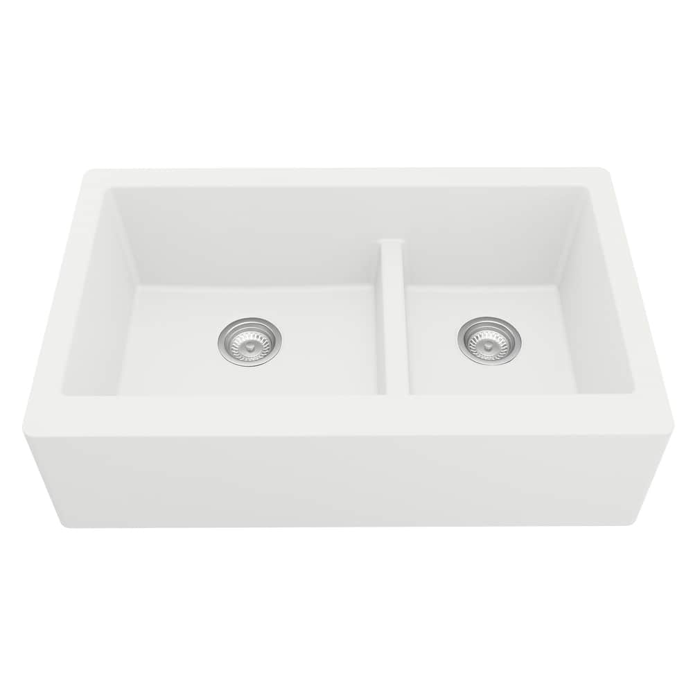Karran Farmhouse/Apron-Front Quartz Double Bowl Kitchen Sink