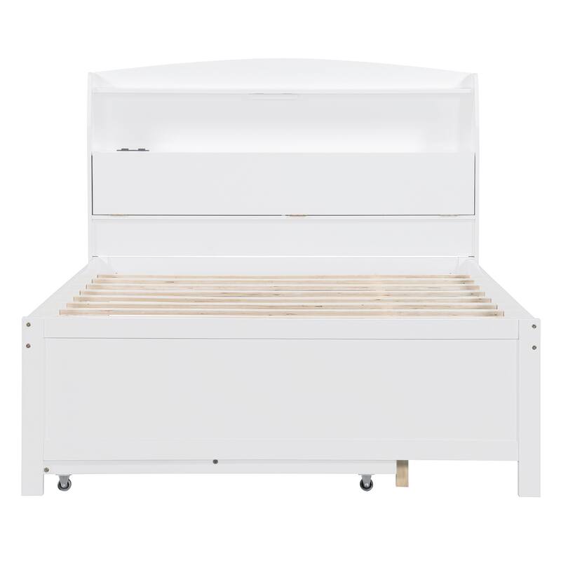 Full Size Wooden LED Platform Bed with Trundle, Storage Headboard and Drawers