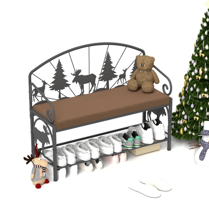 Shoe Rack Bench for Entryway, Industrial Bench, Rustic Shoe Rack for Small Spaces, Upholstered Entryway Bench - Antique brown