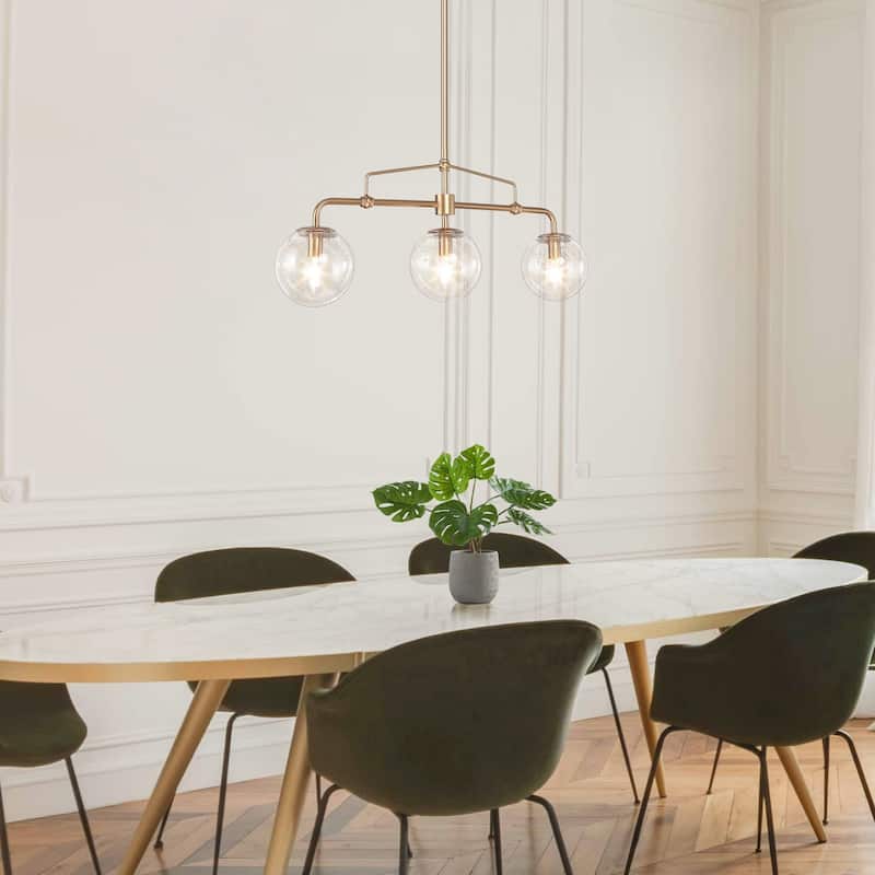 Mid-century Modern Glass Globe Linear Chandelier 3-light Orb Kitchen Islands Lights - L26"x W5.5"x H 12"