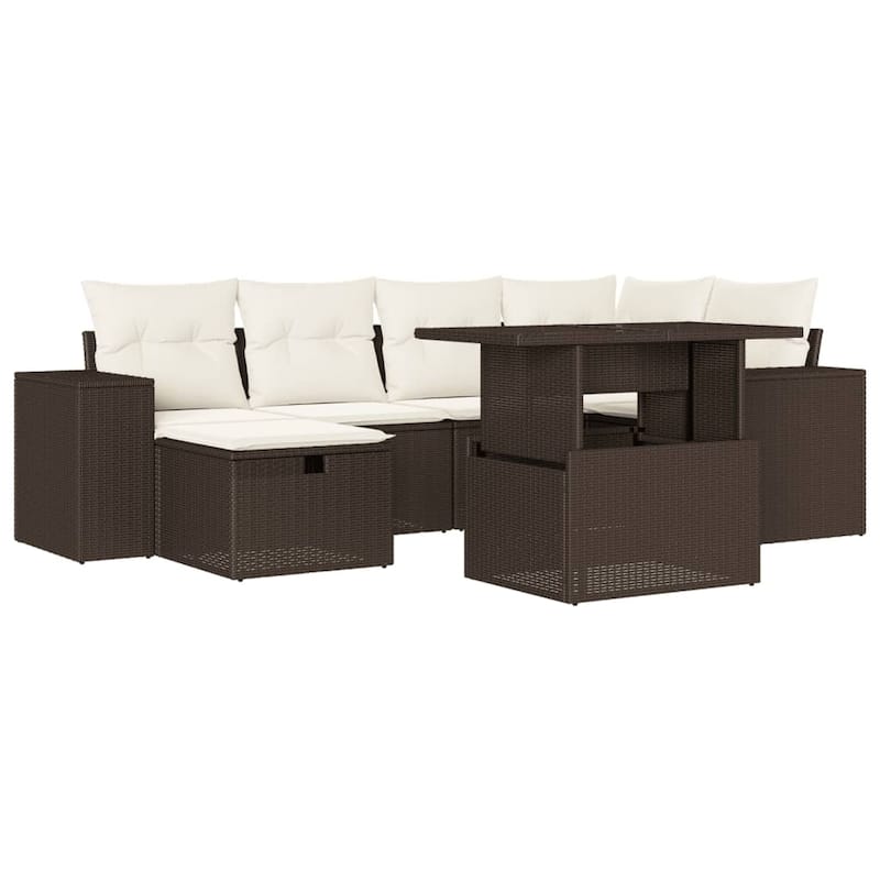 vidaXL Patio Sofa Set with Cushions Outdoor Furniture 7 Piece Poly Rattan