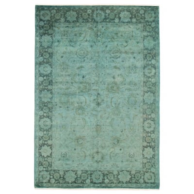 ECARPETGALLERY Hand-knotted Vibrance Cyan Wool Rug - 6'1 x 8'11