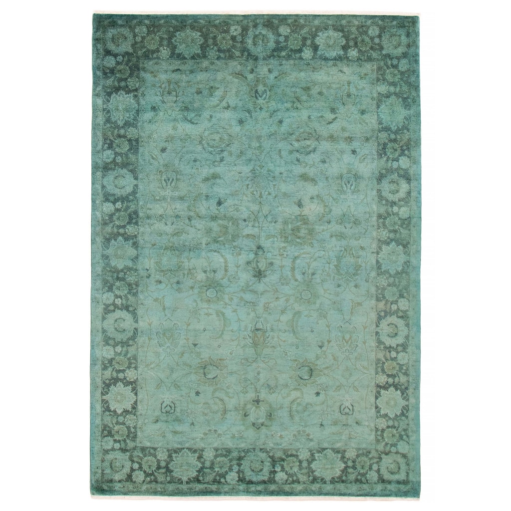 ECARPETGALLERY Hand-knotted Vibrance Cyan Wool Rug - 6'1 x 8'11