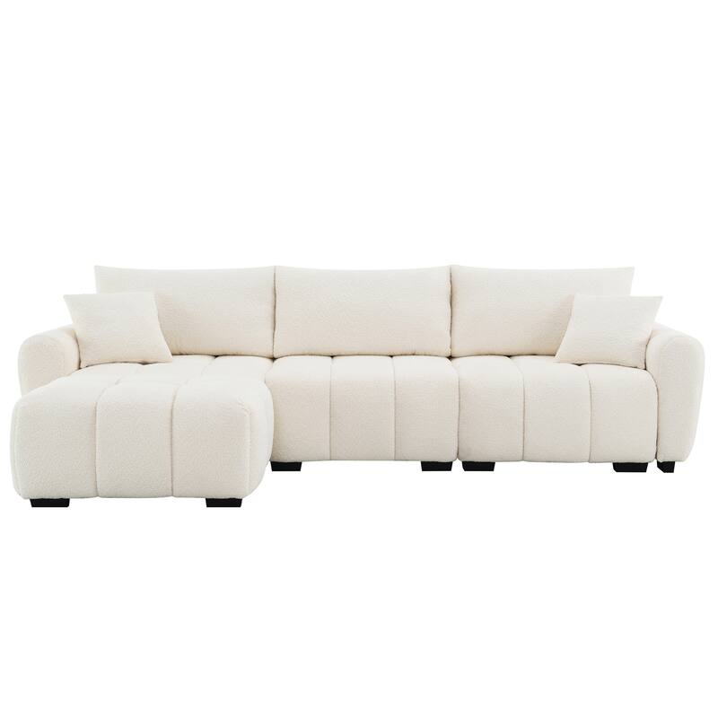 110" Modular Sectional Sofa 4 Seat L Shape Sofa Set with Movable Ottoman and 2 Pillows
