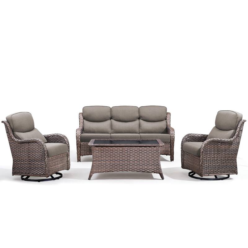 Meyreso 4-Piece Wicker Outdoor Patio Conversation Set with 5-Inch Thick Olefin Cushions