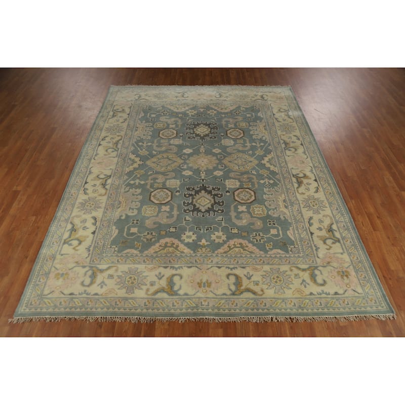 Blue Oushak Indian Area Rug Handmade Transitional Wool Carpet - 8'0" x 10'0"