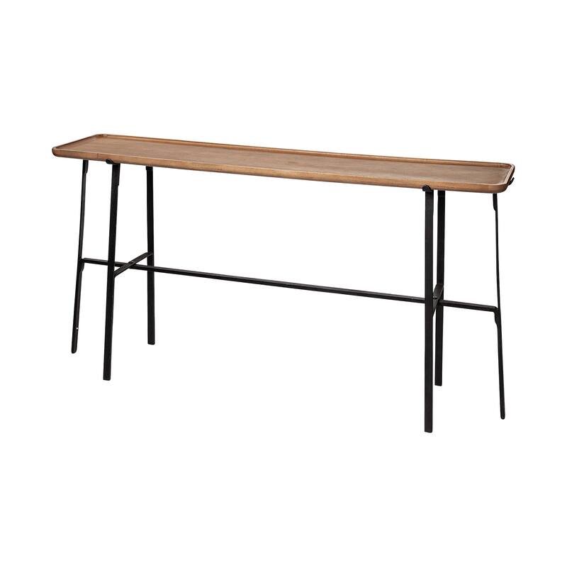 Helios III Round Medium Brown Solid Wood w/ Black Iron Base Nesting Tables - 60.0L x 14.0W x 28.5H