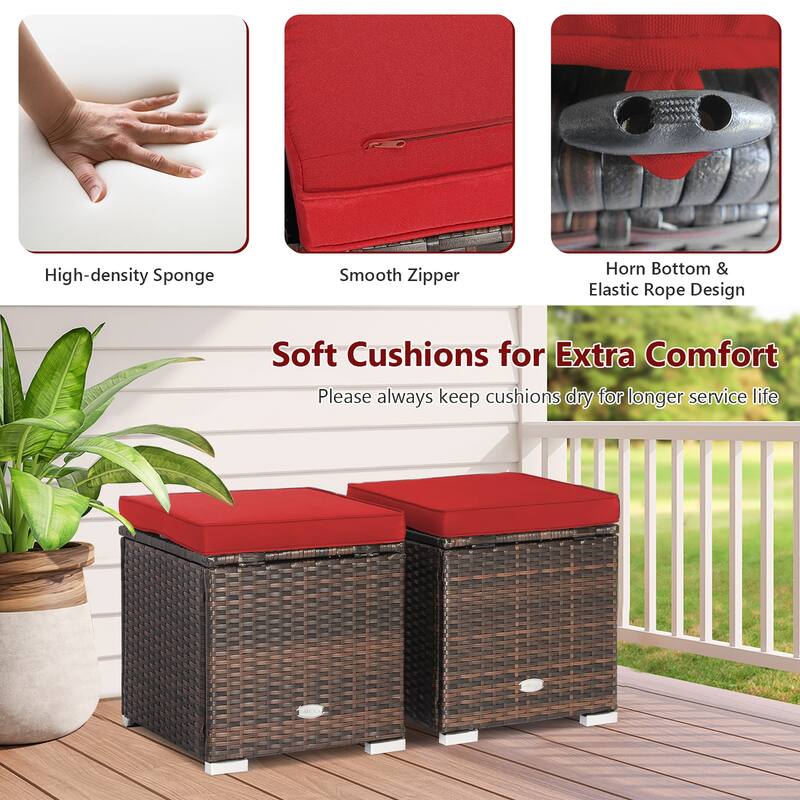 Costway 2PCS Patio Rattan Ottomans Seat Side Table Storage Box - See Details