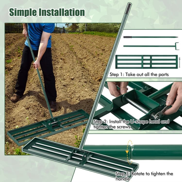 Heavy Duty Lawn Leveling Rake 46" x 10" Plate, 67" Anti-Slip Handle - 46" x 10"
