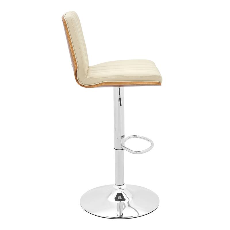 Cream Faux Leather Swivel Bar Chair with Chrome Steel Frame and Adjustable Height - 20” D x 17” W x 44” H
