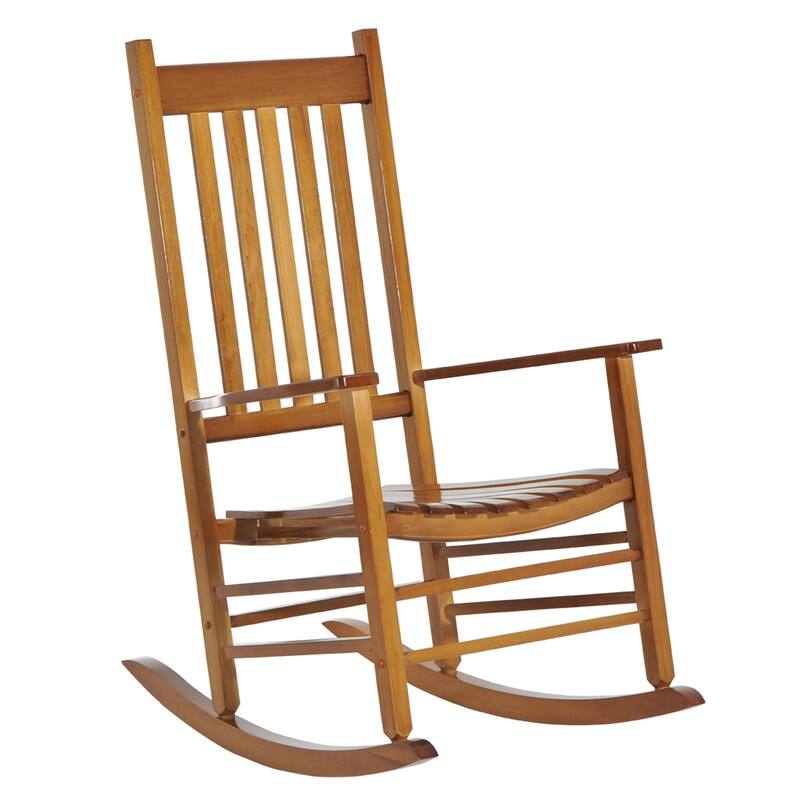 Outdoor Patio Wooden Rocking Chair with Smooth Armrests & High Back - Natural