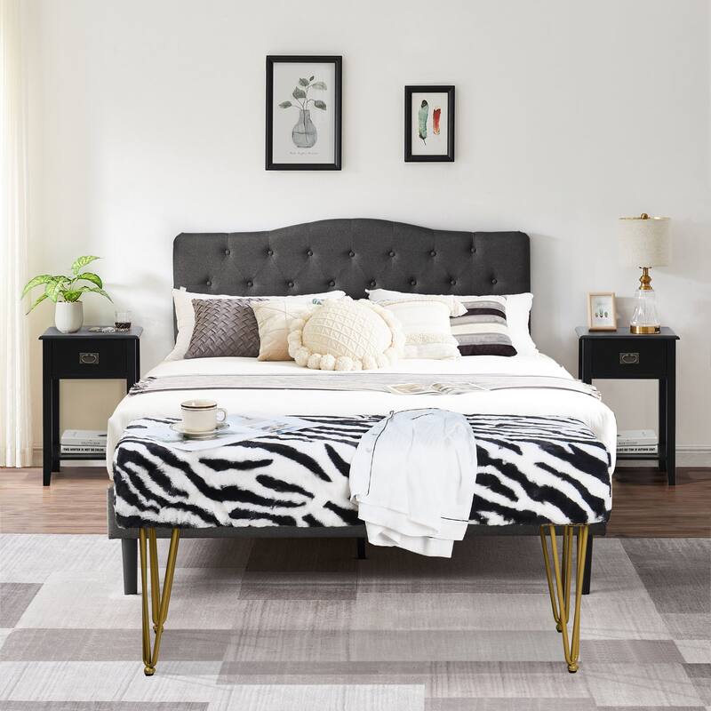 Home Soft Things Zebra Fauxfur Ottoman with Gold Metal Legs.