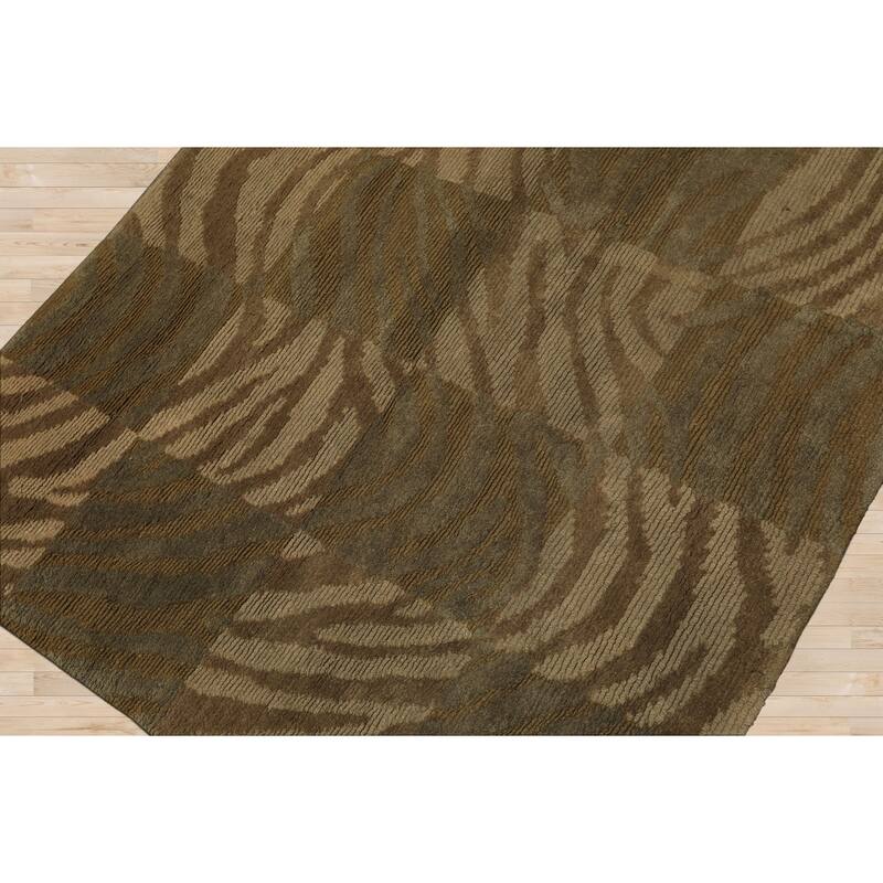4x4 Square Hand Knotted Wool Tan Modern & Contemporary Tibetan Rug - 4' x 4' -Square