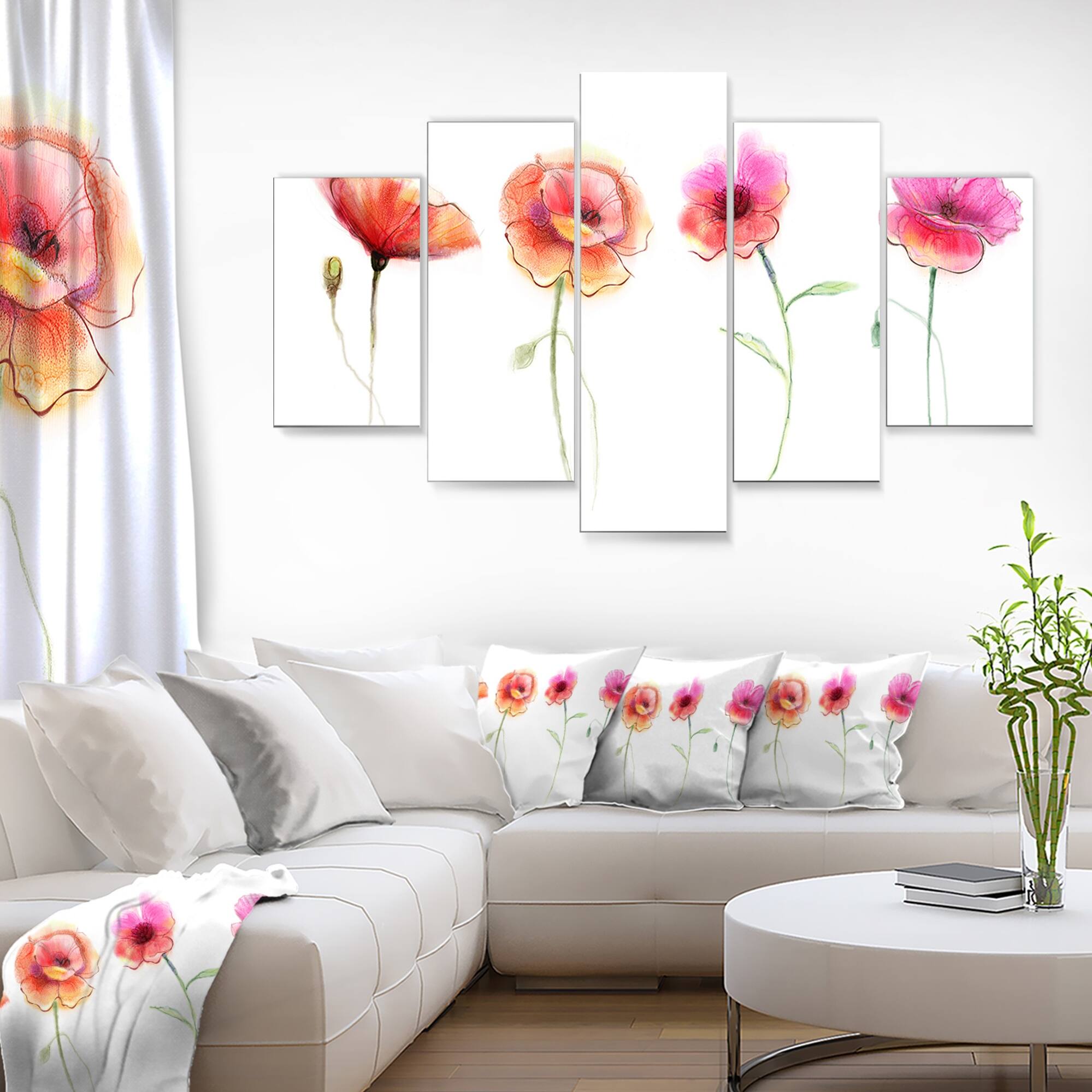 Designart 'Watercolor Poppy Flowers Sketch' Flower Glossy Metal Wall ...