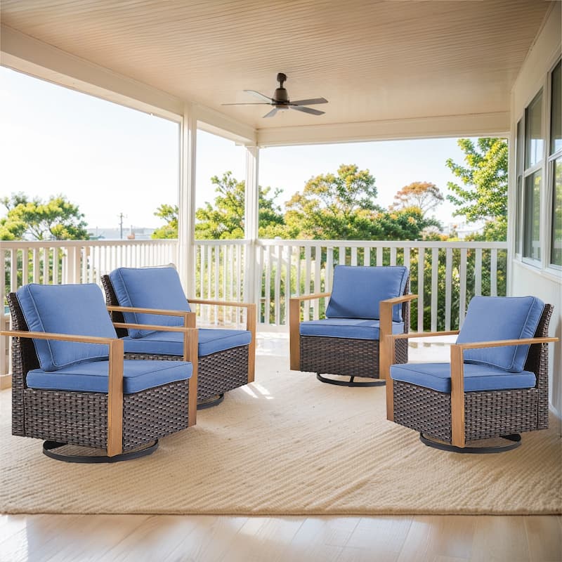 Gymojoy 4 Pieces Swivel Chair Rocking Glider Chairs - Brown - Blue