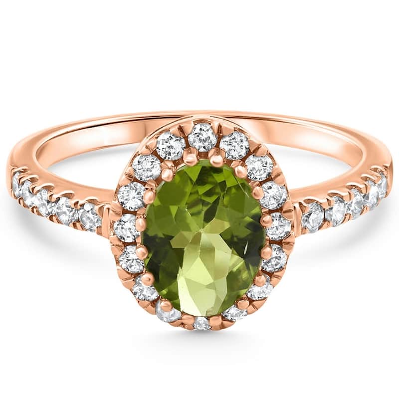 1 1/2Ct Oval Peridot Halo Diamond Ring Gold Lab Grown