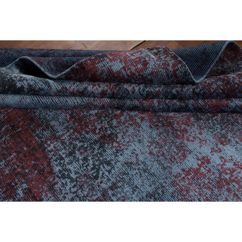 All-Over Blue Abstract Modern Area Rug Handmade Wool Carpet - 8'3" x 11'11"