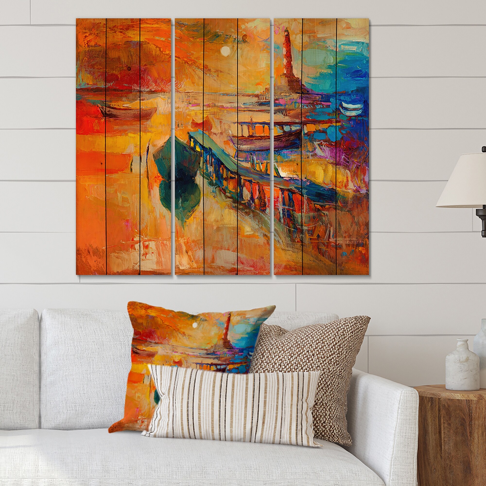 Designart 'Boats Resting On The Water Near Coastal Town III'-image