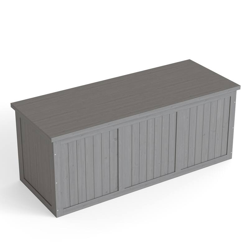 112 Gallon Outdoor Wooden Deck Box Solid Wood Storage Box Seat & Table Top for Patio Furniture Cushions, Pool Toys,Garden Tools