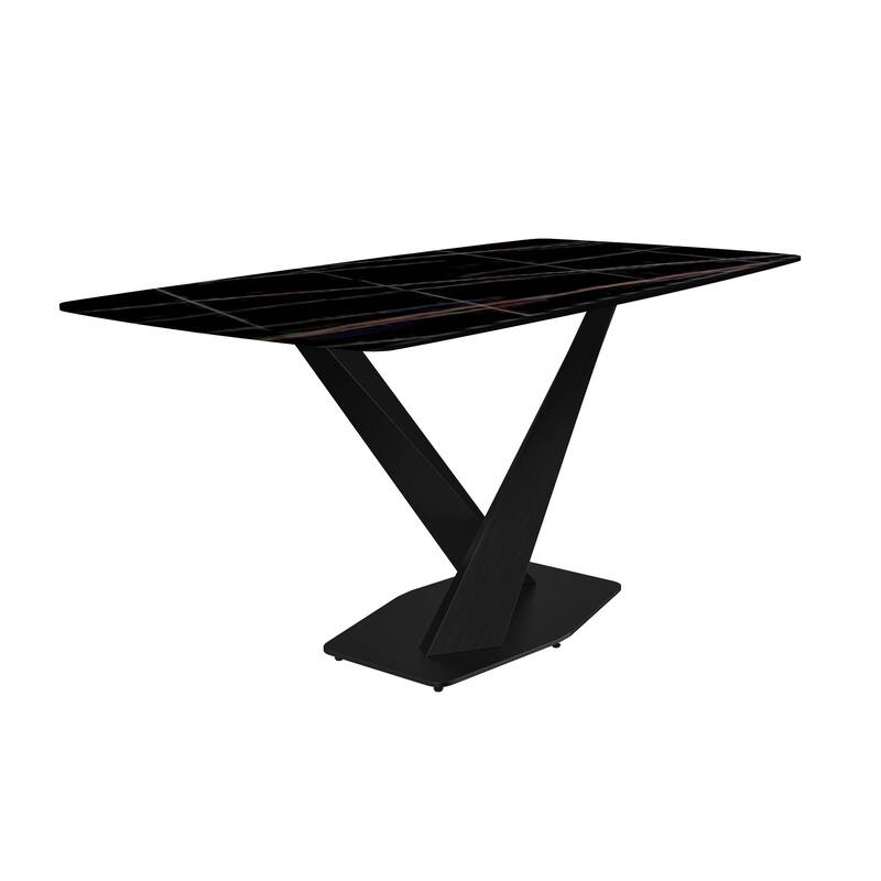 Voren Dining Table with Stone or Glass Tabletop in Black Steel Base - 71 Inch - Black/Gold