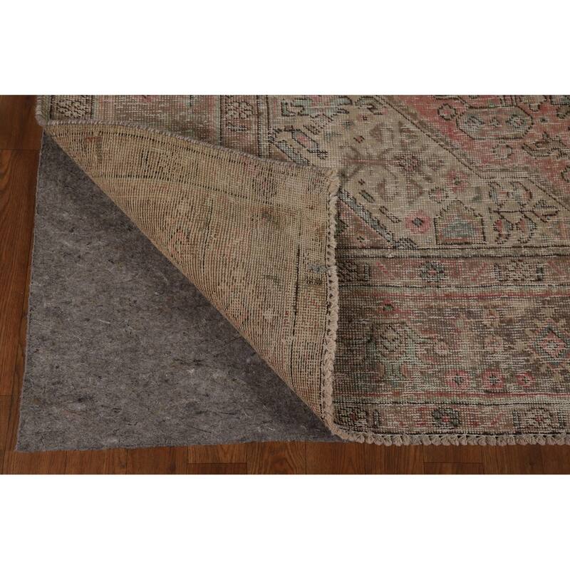 Pink Geometric Tabriz Persian Vintage Rug Hand-Knotted Wool Carpet - 6'8" x 9'2"