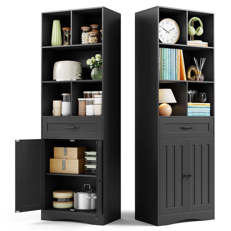 71'' H Bookcase with Doors, Storage Organizer with Drawer, Wooden Bookshelf with Storage Cabinet