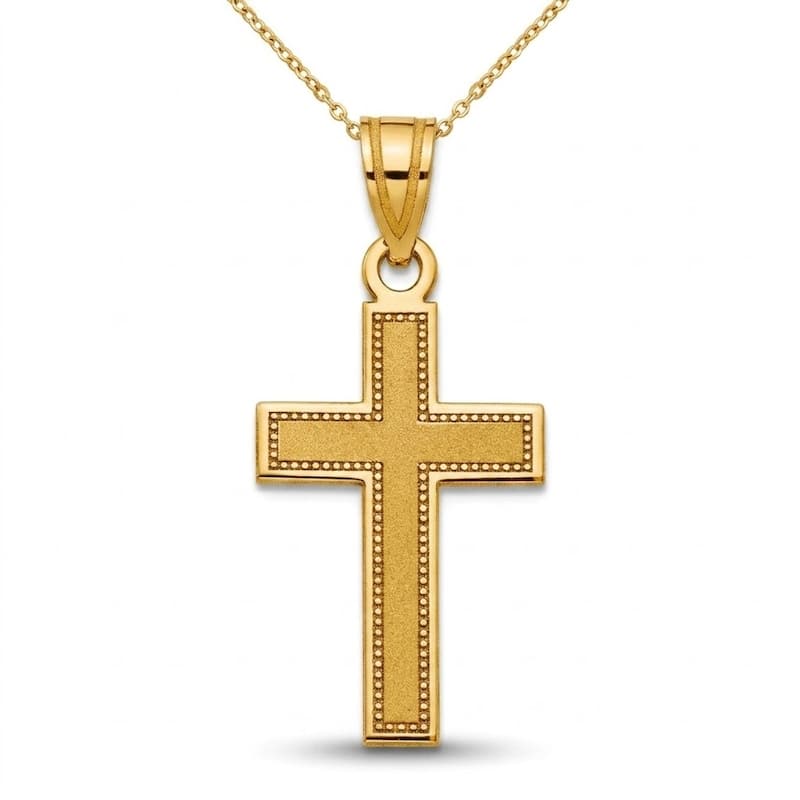 Curata 10K or 14k Yellow Gold 18" 26x13mm Small Satin Beaded Cross Necklace