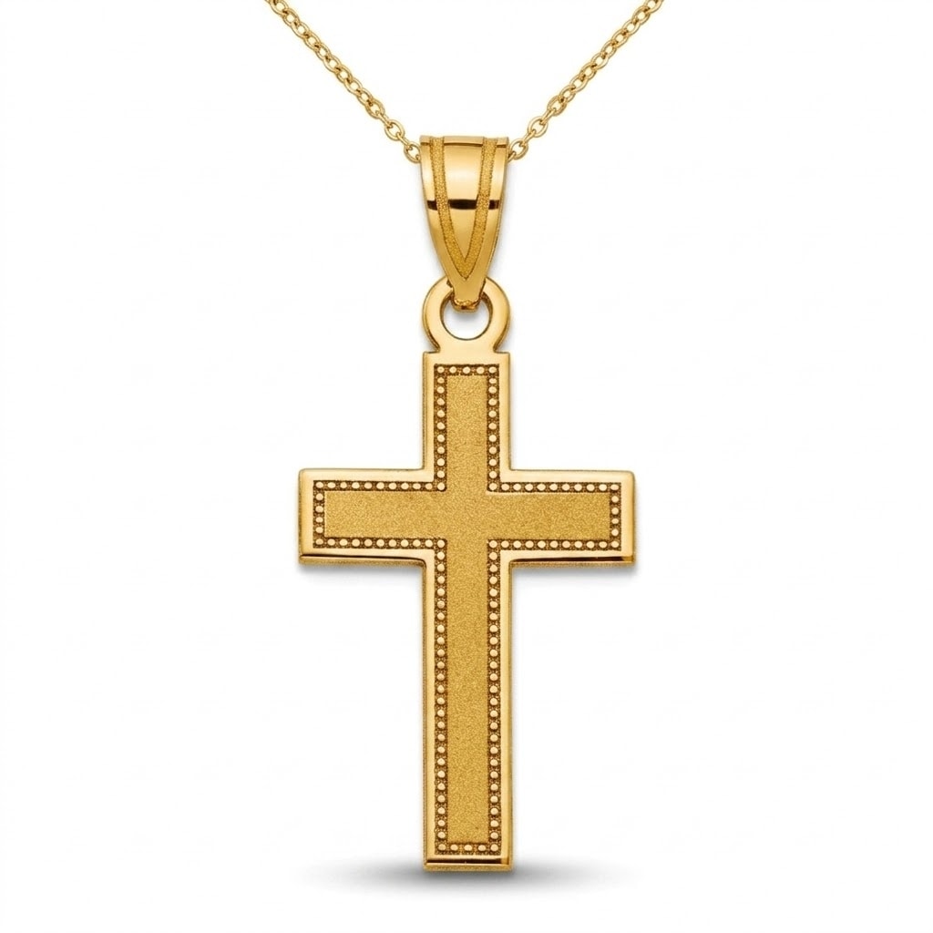 Curata 10K or 14k Yellow Gold 18" 26x13mm Small Satin Beaded Cross Necklace
