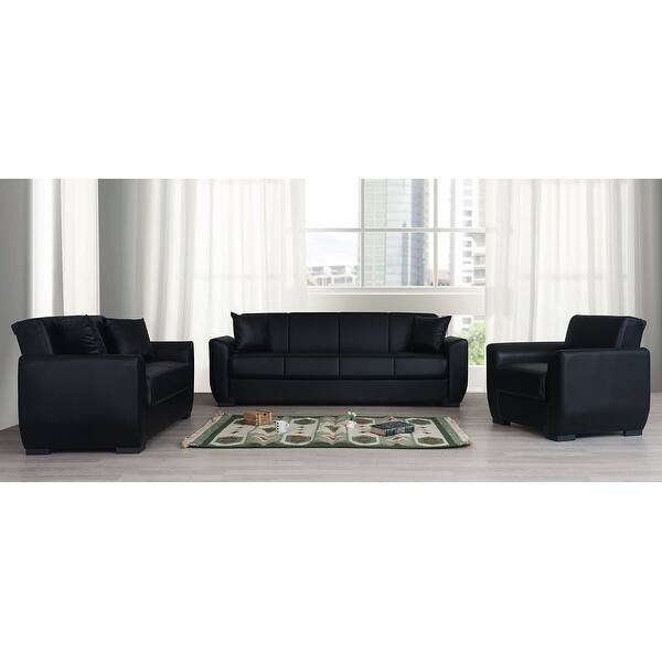 Binghamton Black Leather Convertible Arm Chair with Storage Bed Bath