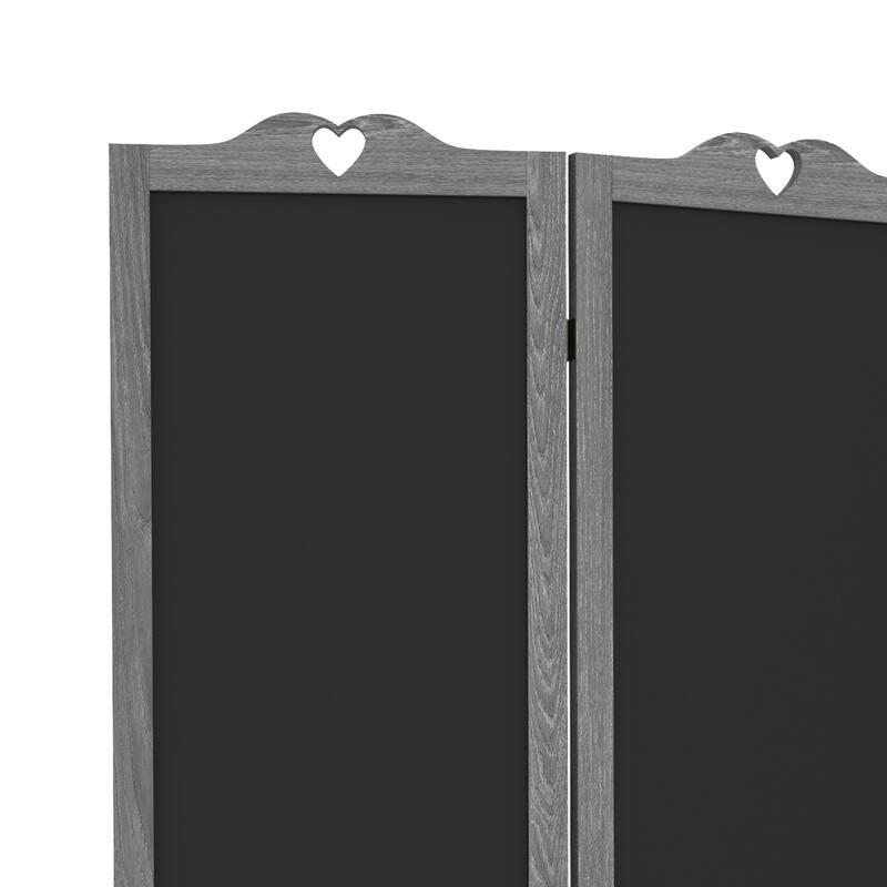 4-Panel Folding Room Divider with Blackboard, 5.5 Ft Tall Freestanding Privacy Screen Panels for Bedroom or Office, Gray
