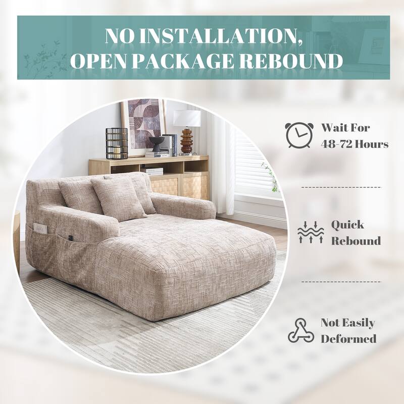 Modern Chenille Lazy Sofa Chaise Lounge Armchair Sofa Bed with 3 Pillows for Living Room Bedroom