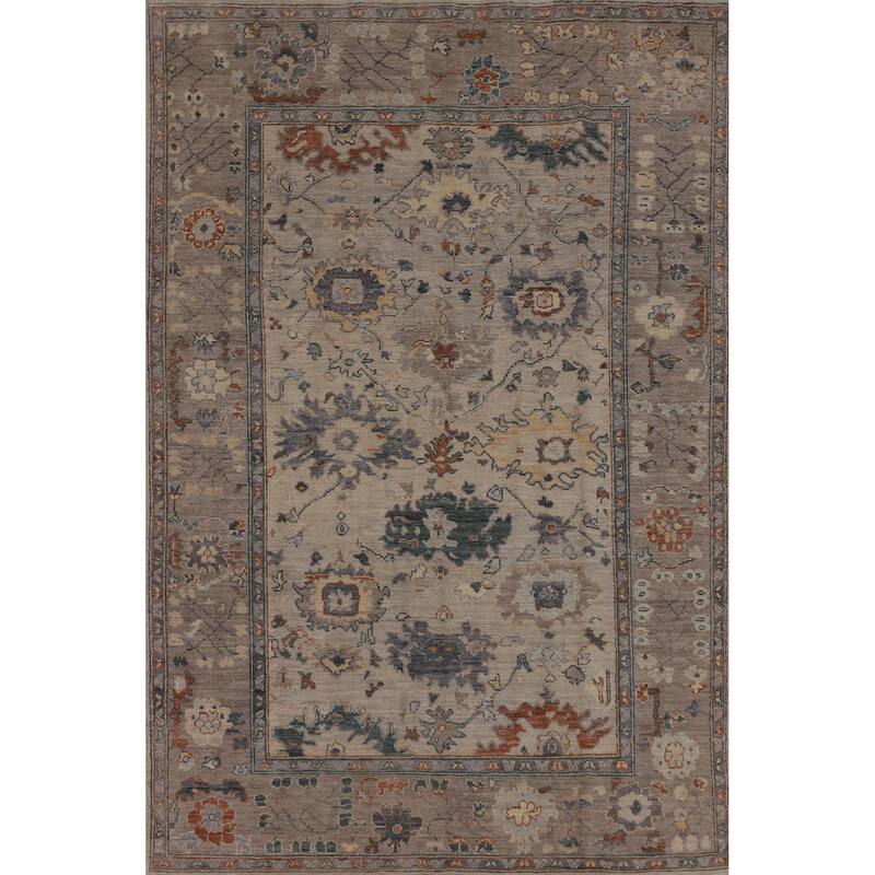 Vegetable Dye Oushak Turkish Area Rug Handmade Geometric Wool Carpet - 6'0"x 8'9"