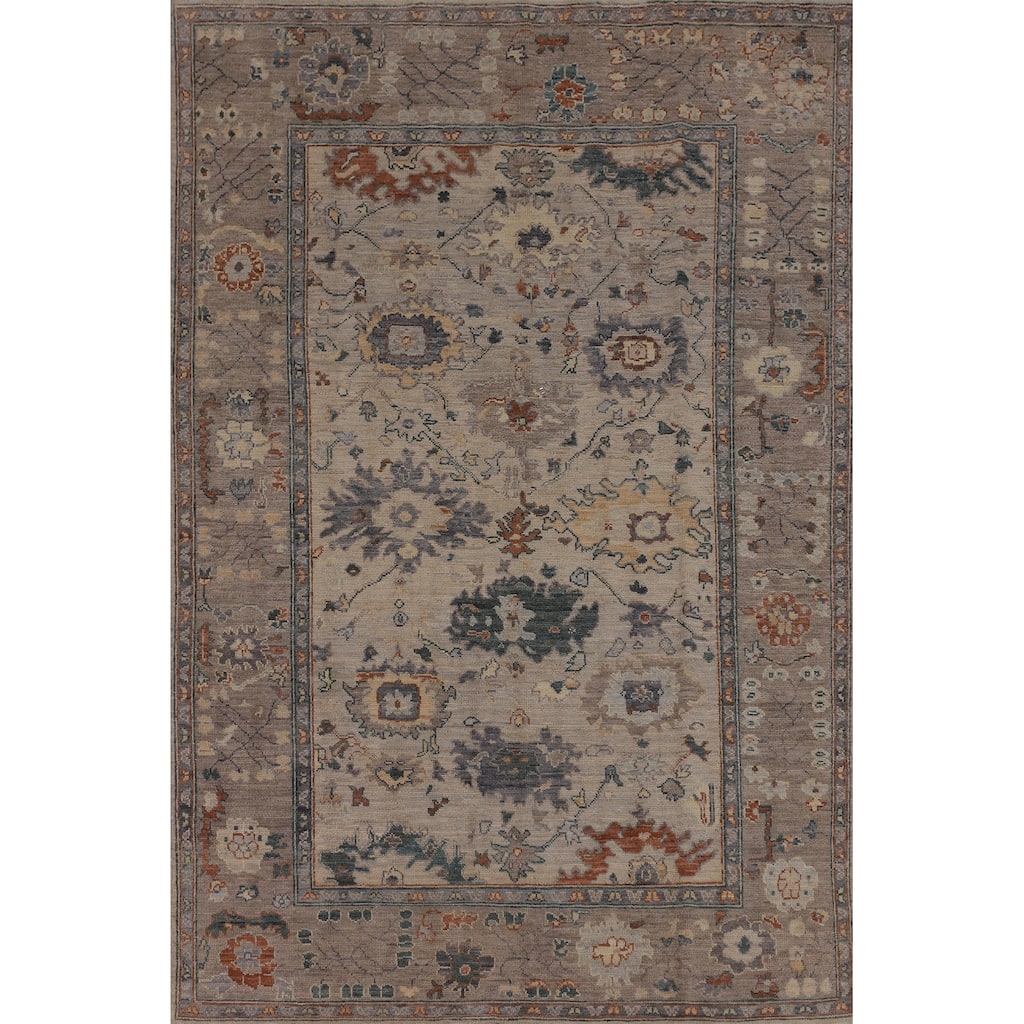 Vegetable Dye Oushak Turkish Area Rug Handmade Geometric Wool Carpet - 6'0"x 8'9"