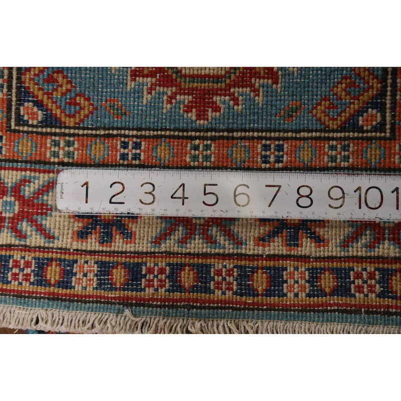 Light Blue Geometric Kazak Oriental Rug Hand-Knotted Wool Carpet - 2'0" x 3'0"