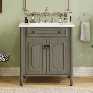 30-Inch Vintage Bathroom Vanity With Sink, Rustic Cabinet With Soft ...