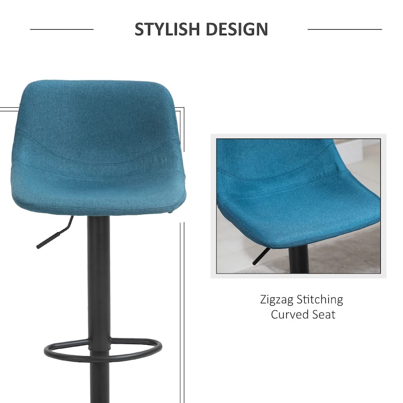 Set of 2 Adjustable Blue Bar Stools with Swivel Seat and Cushioned Back for Comfortable Seating