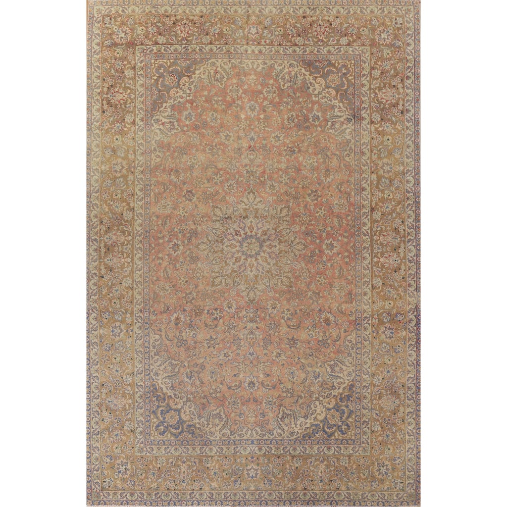 Hand Knotted Oriental 100% Wool Carpet Traditional Floral Oranges & Rust Kashan Area Rug - 13' 0'' X 9' 6''