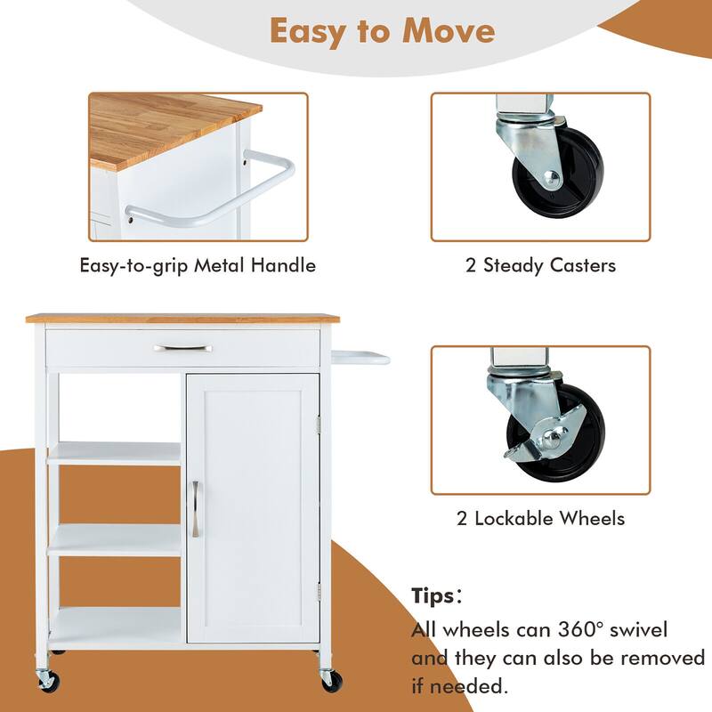 Gymax Mobile Kitchen Island Cart Serving Utility Trolley Drawer Shelf