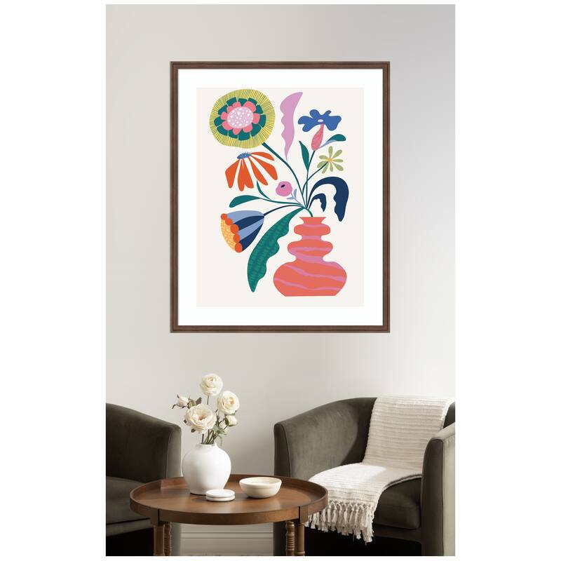 Kate and Laurel Framed Art Retro Whimsical Floral vase by Rachel Lee