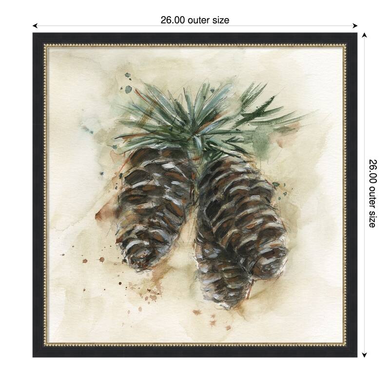 Watercolor Pinecone Study No. 2 by Ethan Harper Wood Framed Wall Art Print - Black