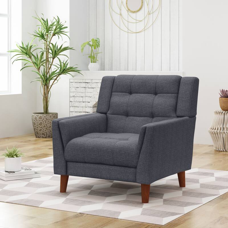 Modern 30.5" Upholstered Button Tufted Arm Chair with Sturdy Rubber Wood Legs
