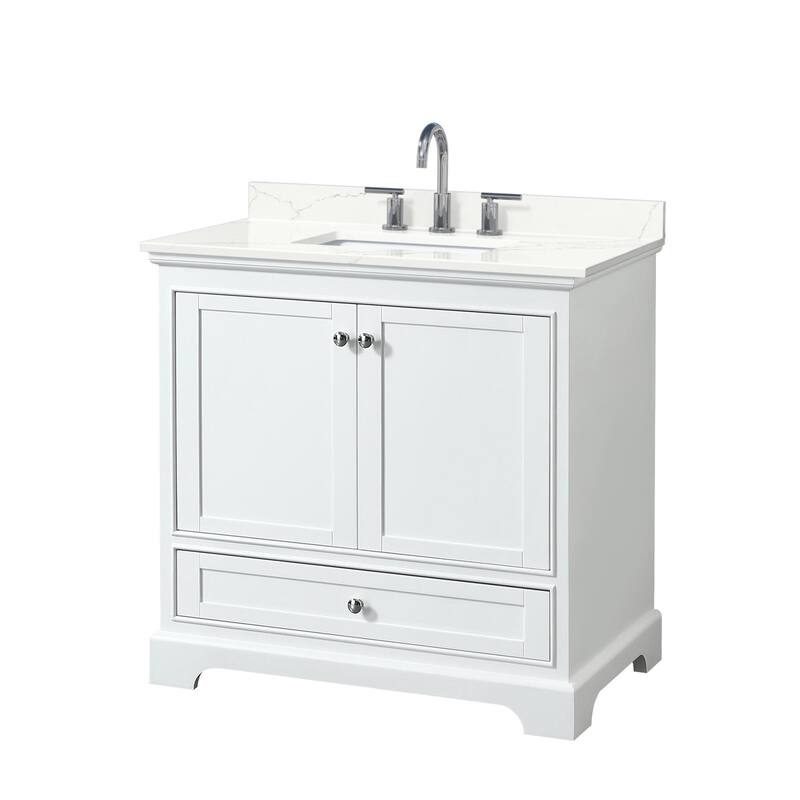 Wyndham Collection WCS202036S-QTZ-US3MXX Deborah 36" Free Standing - White / Giotto Quartz Top / Polished Chrome