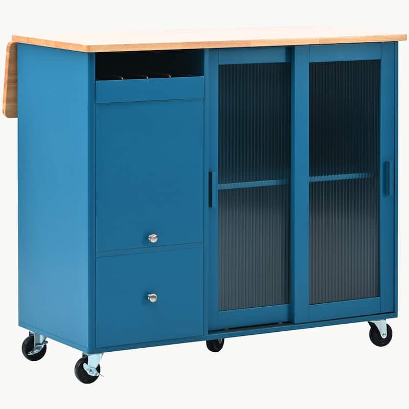 Large Kitchen Island Cart with an Adjustable Shelf and 2 Drawers