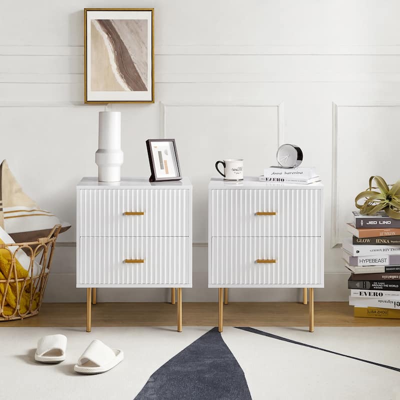 Jonah Contemporary Adjustable Legs Wood 2-Drawer Nightstand Set of 2 by HULALA HOME
